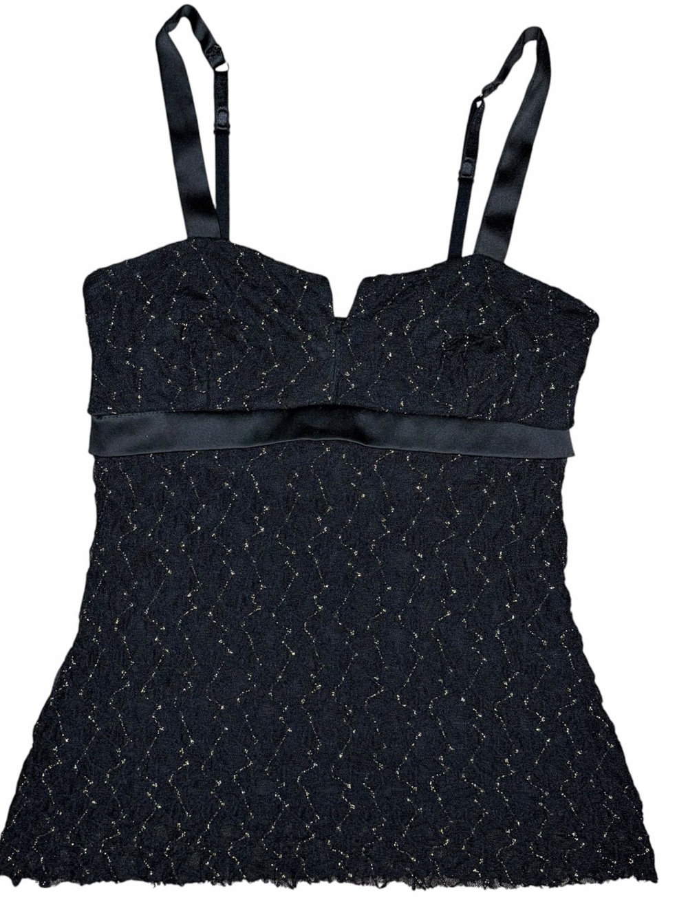 Vintage Y2K Black Gold Lace Strappy Tank Top Cute Size XS